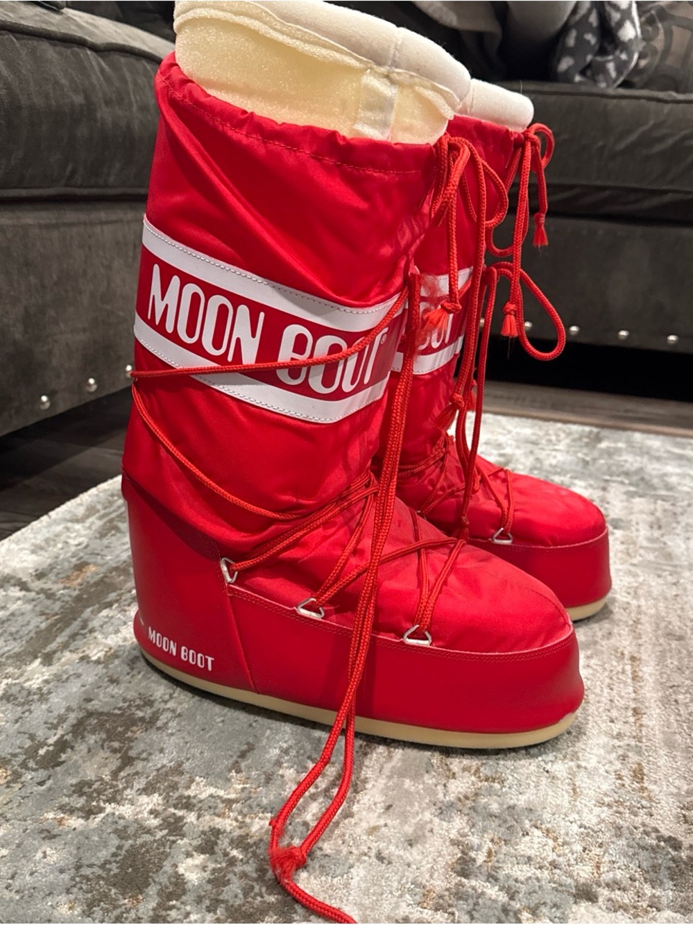 Moon Boot Red Nylon Lace-Up Snow Boots